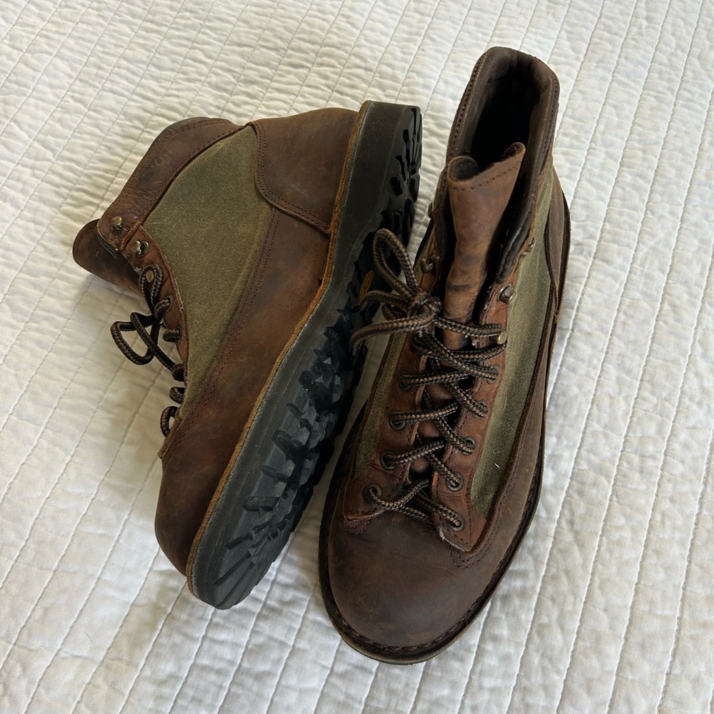 Brown and green Mens Goretex Danner Boots with Vibram soles
